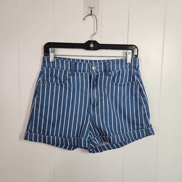 American Eagle Denim Jean Shorts Mom Short Striped Size 2 Stretch High Rise - Picture 1 of 8